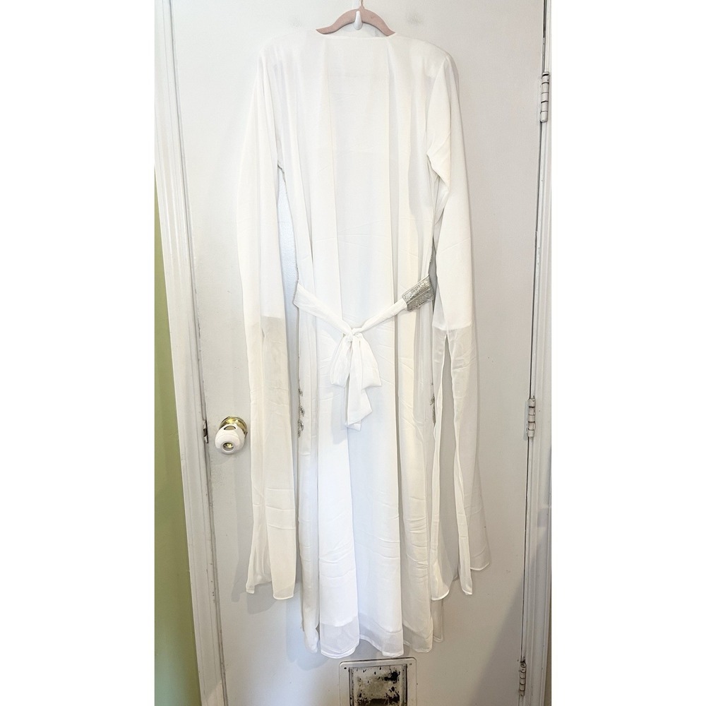 Farasha Hand Work Fancy Islamic Moroccan EID Kaftan Dubai Long Gown Abaya White - Picture 2 of 7